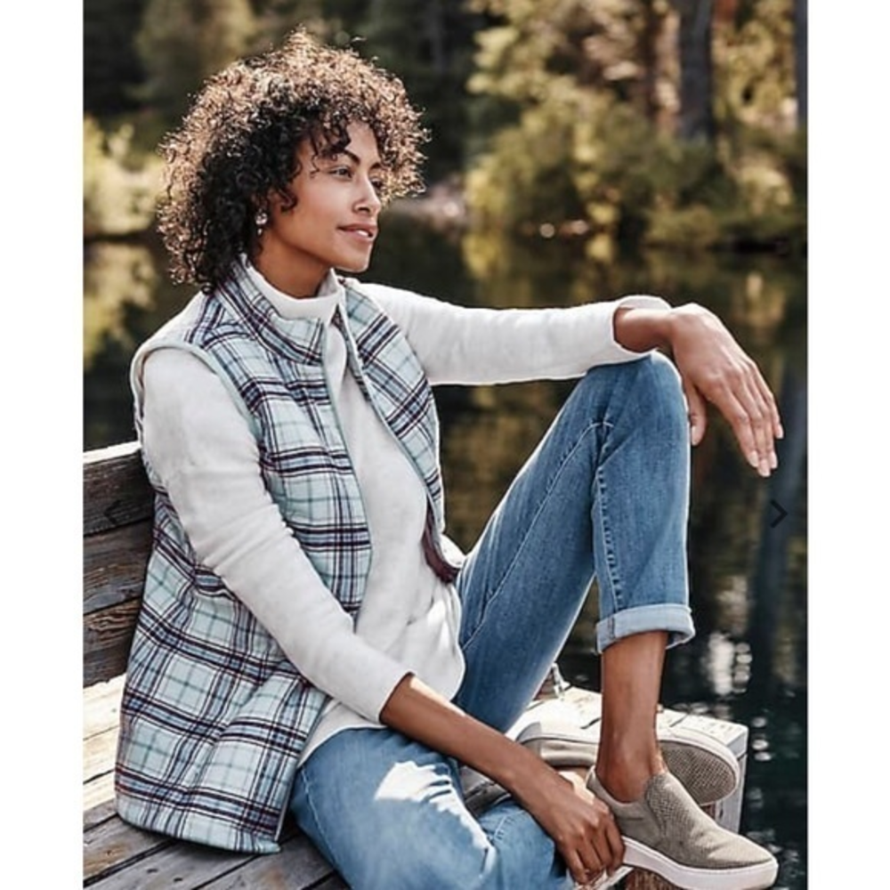 J. Jill Women's Plaid Brushed Flannel Fleece Lined Vest Sz. L
